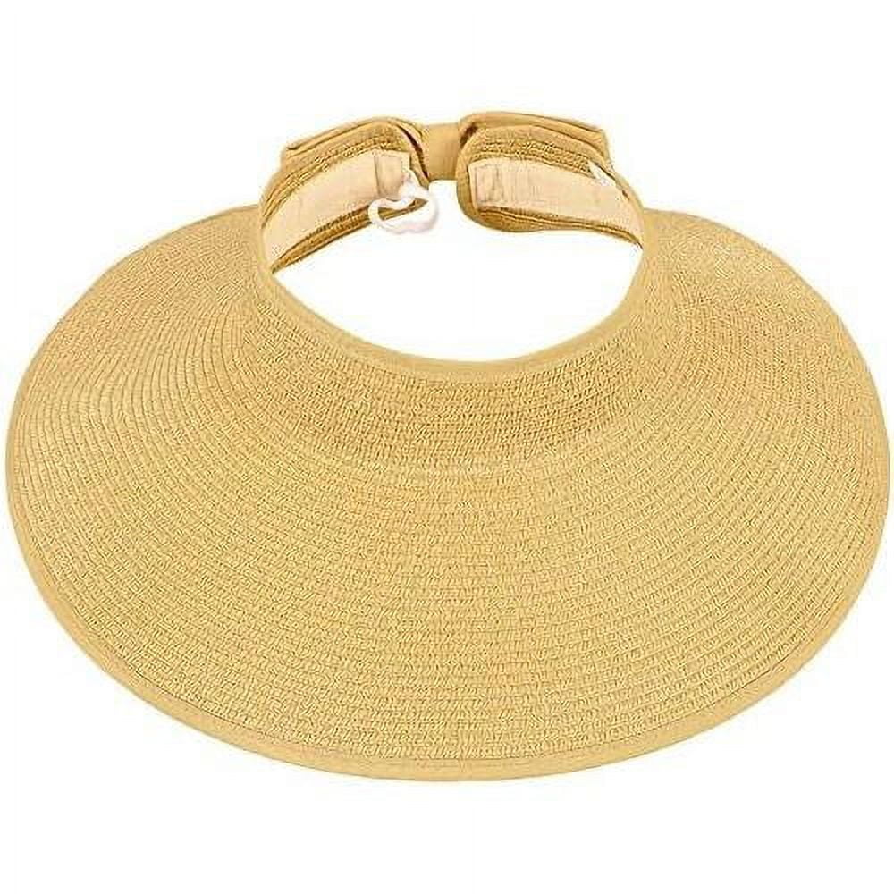 Roll Up Wide Brim Straw Sun Hat Visor Ribbed_Beige