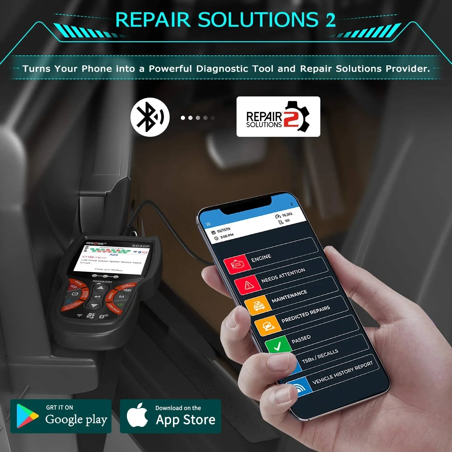 INNOVA 6030P OBD2 Scanner Check Engine ABS Code Reader Automotive Diagnostic Scan Tool 12V Battery Alternator Test Full OBDII Modes for EOBD OBD Car Scanner Automotive Scanner Analyzer Turn off MIL