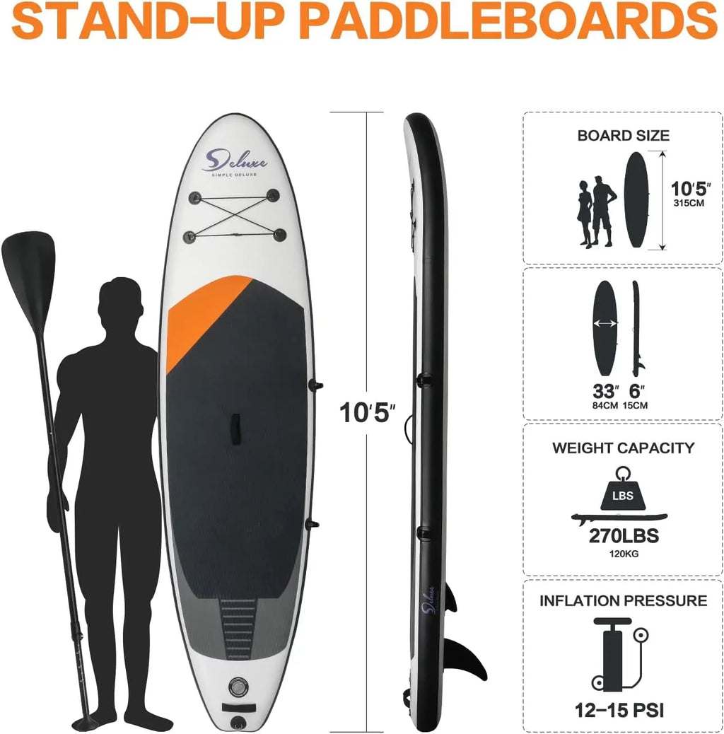 KEHOMY InfLatitudeable Stand Up Paddle Board – Simple Deluxe Premium SUP for All Skill Levels,for Youth & Adults, Blow Up with Accessories & Backpack, Surf Control, Black