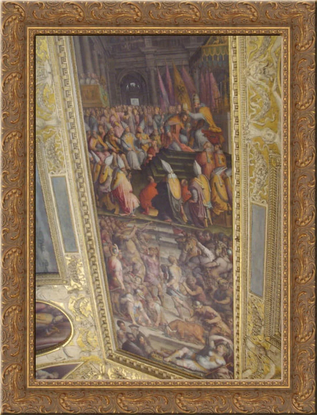 Clement VII crowns Charles V 24x18 Gold Ornate Wood Framed Canvas Art by Giorgio Vasari