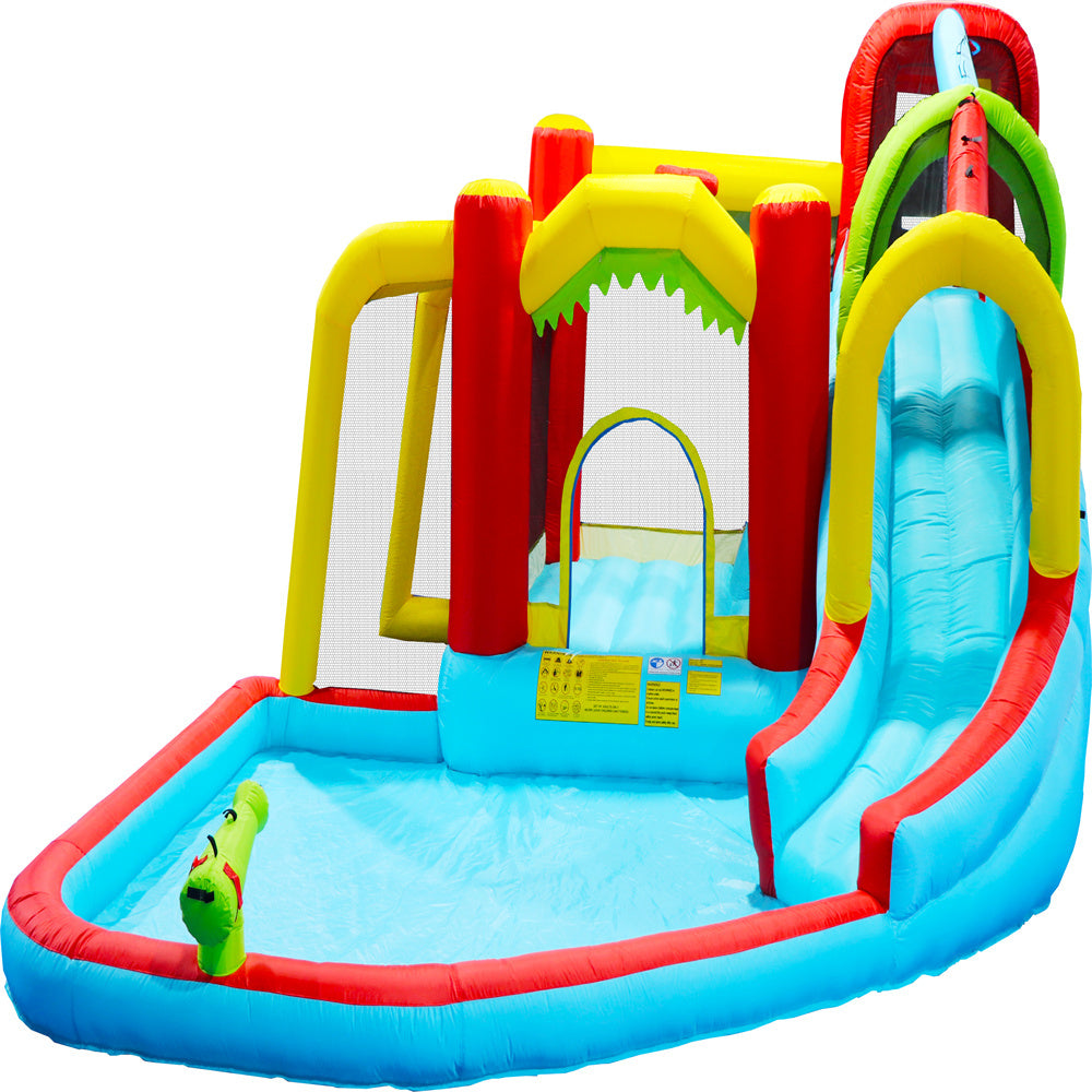 InfLatitudeable Water Slide,7 in 1 Bounce House with Slide,Climbing Wall, Splash Pool, Basketball Rim,Outdoor Backyard Fun Toys for Kid,Blower Included