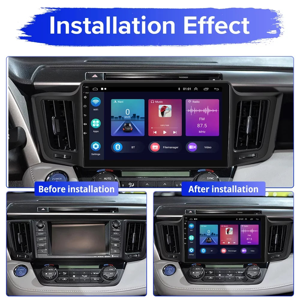 Podofo 2+32G for Toyota RAV4 2013-2019 Wireless Carplay Android Auto Mirror Link 10'' Touchdisplay Car Stereo Radio Android 12 HD 1080P WIFI GPS FM Bluetooth, AHD Backup Camera