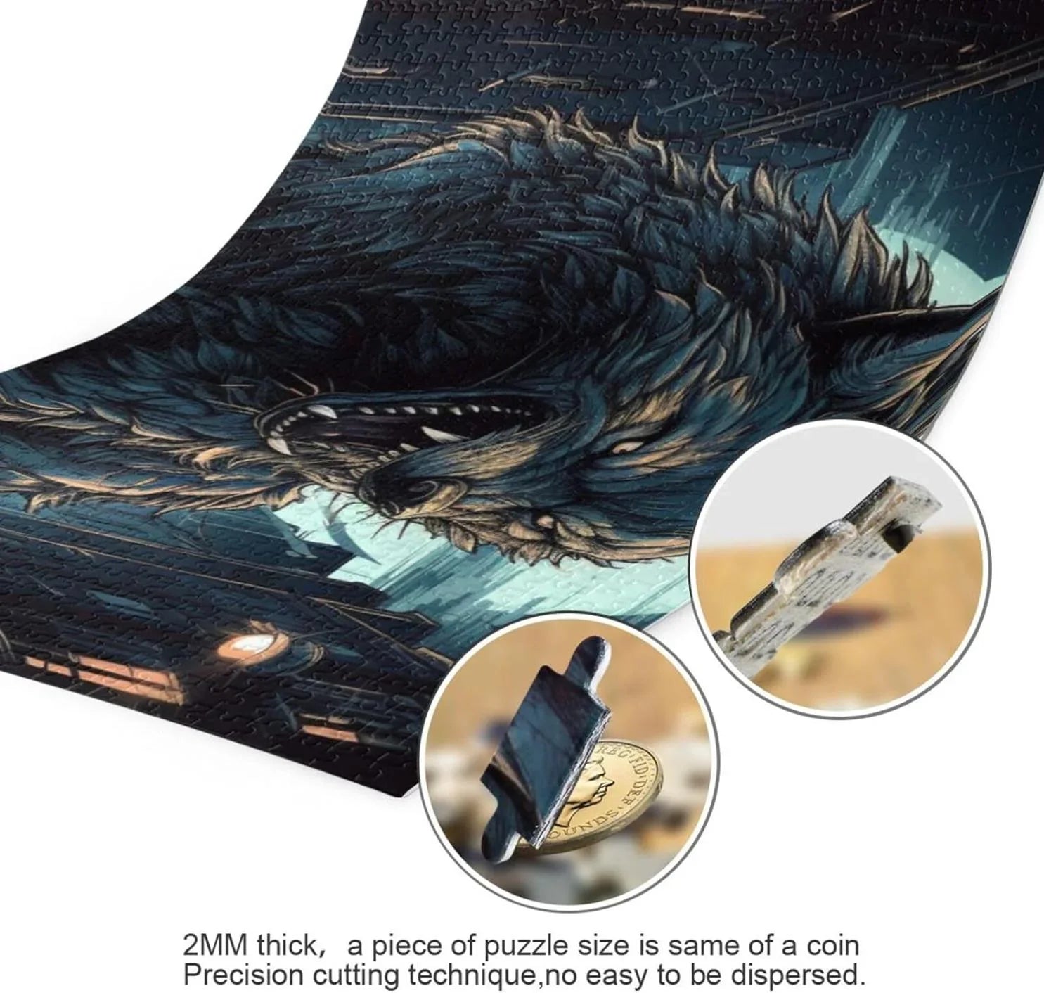 500 PCS Big Wolf Moon Night Jigsaw Puzzle, Paper Wood Composite Material Zigsaw with Storage Bag, Puzzle for Adults, Fun Challenging Brain Exercise Family Game Gift for Kids Friends Parents
