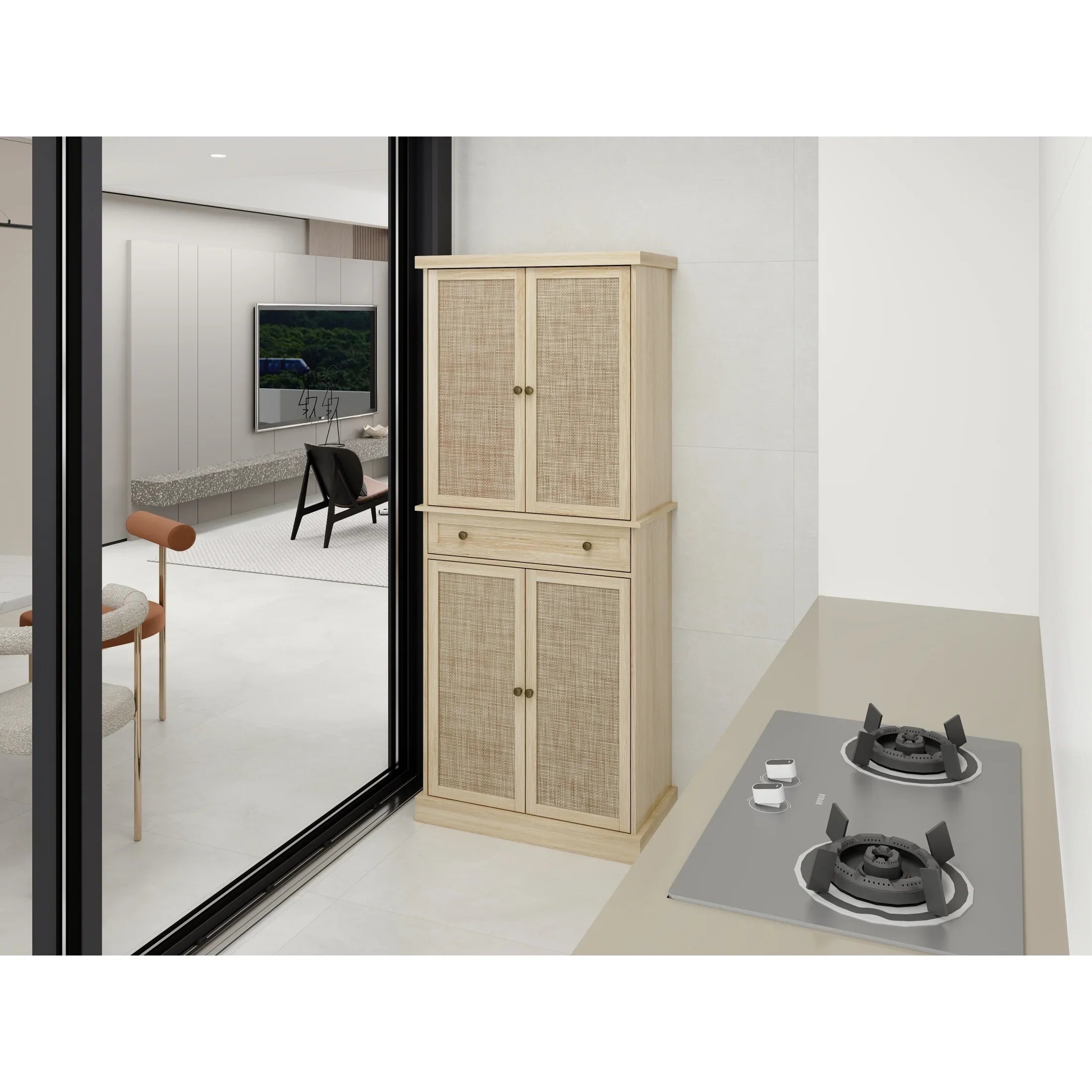 4 Door Cabinet with 1 Drawer, with 4 Adjustable Inner Shelves, Storage Cabinet