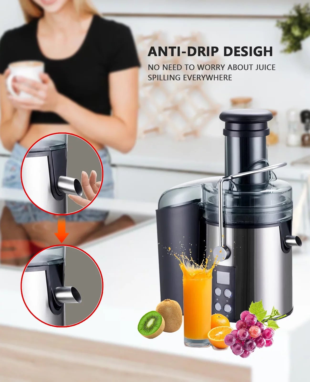 Centrifugal Juicer Machines for Vegetable Fruit - with 3" Feed Chute Anti-drip Tainless-steel Filter