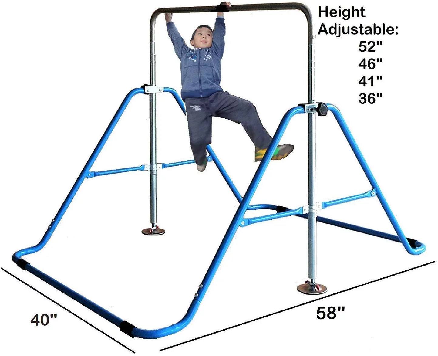 Expandable Gymnastics Kip Bar Gymnastic Training Kip Bar Adjustable Height Horizontal Bar Monkey Bars Folding Climbing Tower Fitness for Kids with Mat Blue