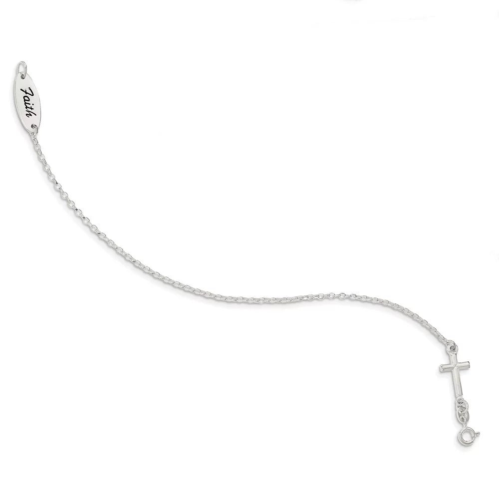 Auriga 925 Sterling Silver Enamel FAITH and Cross Bracelet 7.5inch for Women