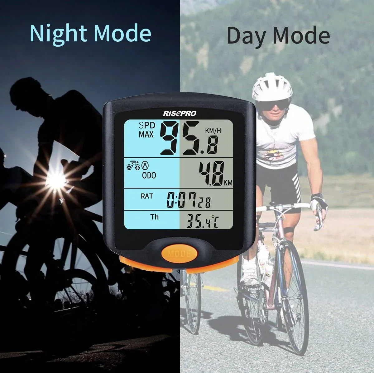 RISEPRO Bike Computer, Wireless Bicycle Speedometer Bike Odometer Cycling Multi Function Waterproof 4 Line Display with Backlight YT-813