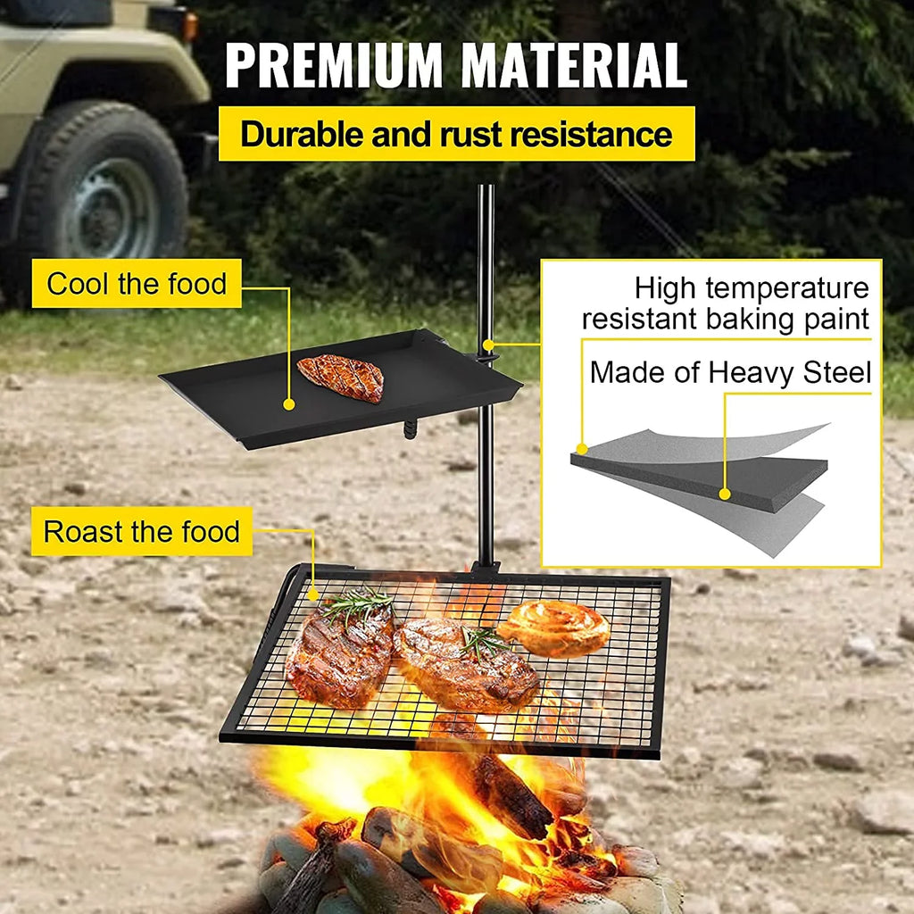 Campfire Grill Grate,Double Layer Fire Pit Grill Grate Over Fire Pit,Three Section Height Adjustable Grill Grate for Outdoor Open Flame Cooking