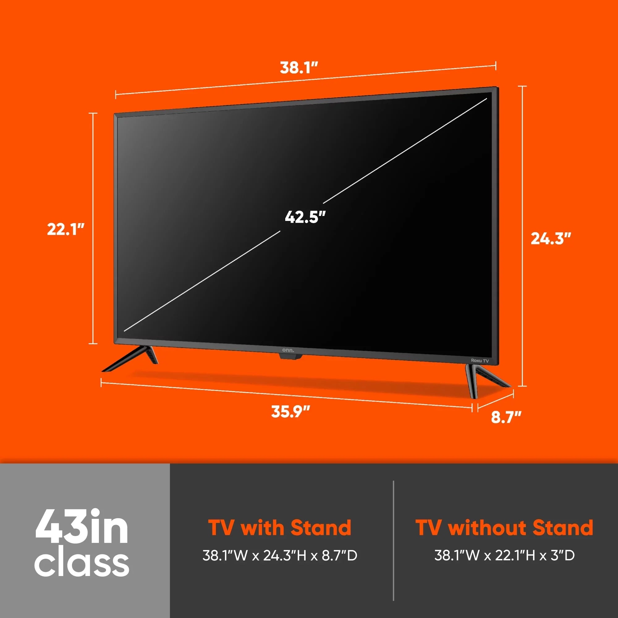 onn. 43” Class FHD (1080P) LED Roku Smart TV (100069992)