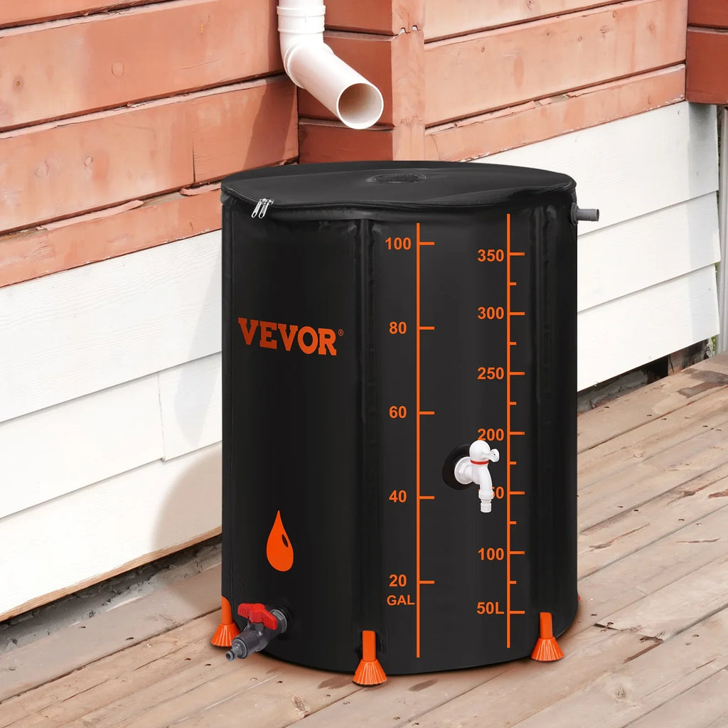 BENTISM Collapsible Rain Barrel, 100 Gallon Large Capacity, PVC Rainwater Collection System Including Spigots and Overflow Kit, Portable Water Tank Storage Container