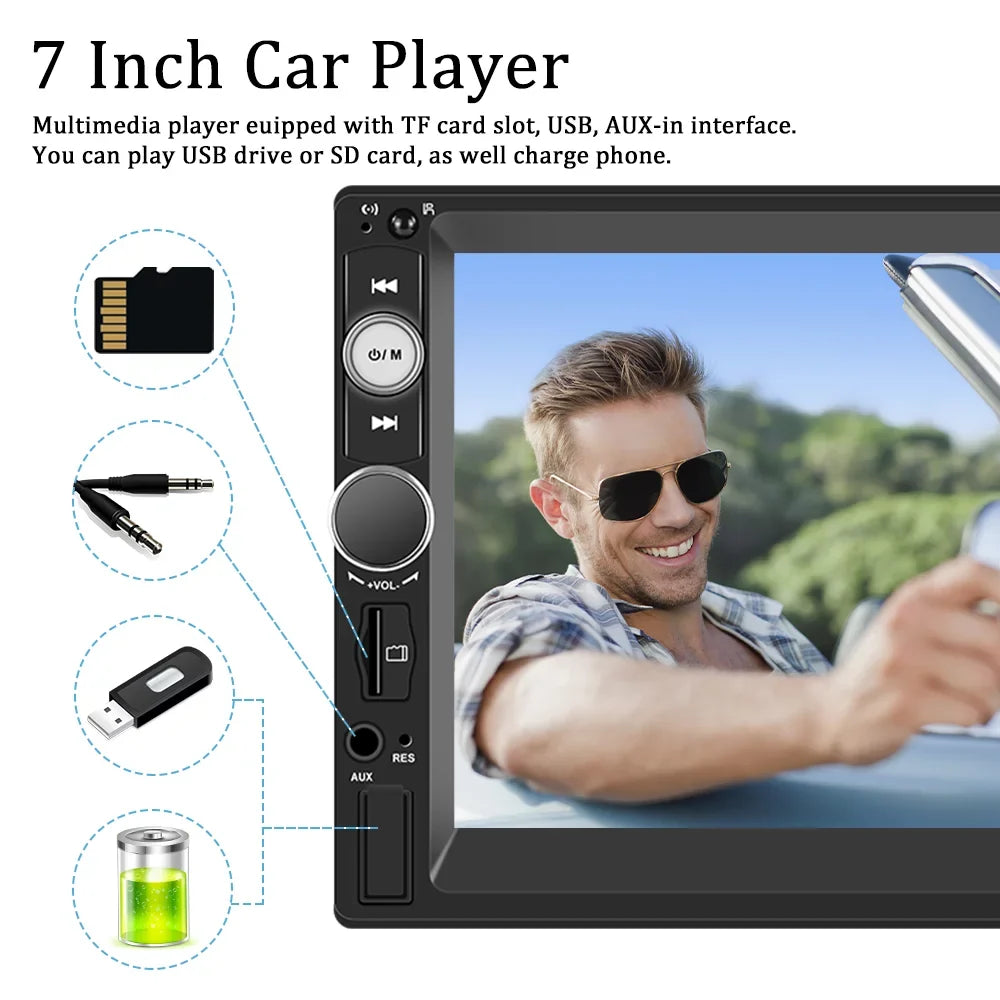 Podofo Double 2 Din 7'' Universal Car Stereo Radio  Carplay Android Auto Mirror Link HD Touch Screen Car Audio Multimedia Player MP3 MP5 Bluetooth FM USB, with Backup Camera