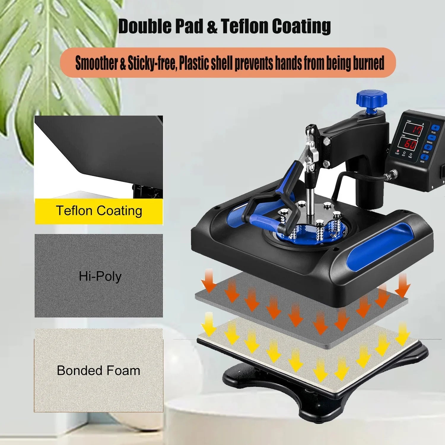 Blue Heat Press Machine 8 in 1, 12 x 15 Inches Sublimation Transfer Printer, Digital Precise LCD Control Printing, 360 Swing Away Vinyl Transfer Printer for T-Shirts, Canvas Bag, Pillow, Banner