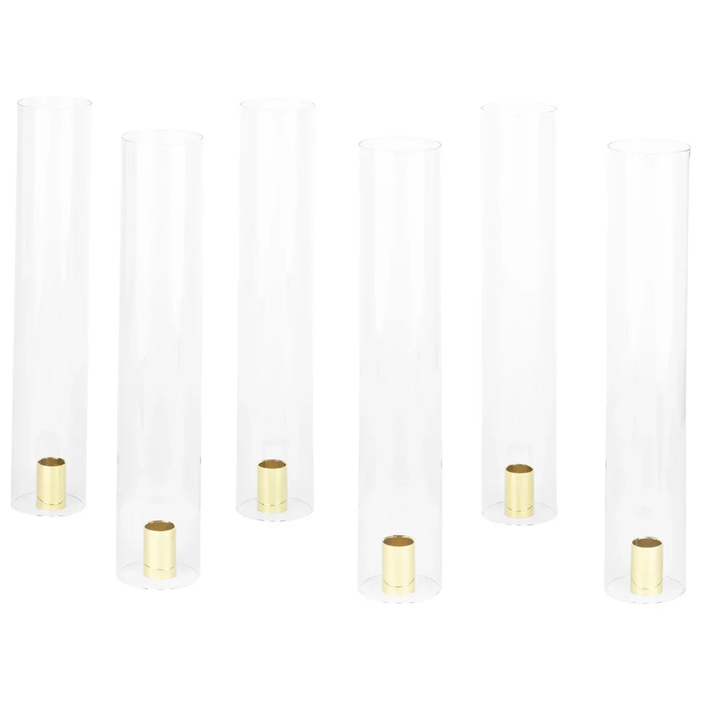 Koyal Wholepromotion Minimalist Taper Candle Holders with Hurricane Glass for Weddings Centerpieces, 14" Tall, Set of 6