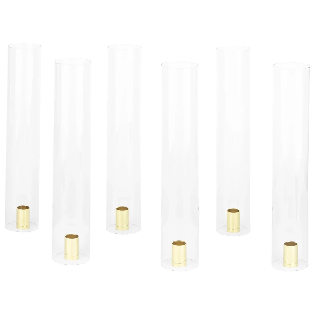 Koyal Wholepromotion Minimalist Taper Candle Holders with Hurricane Glass for Weddings Centerpieces, 14" Tall, Set of 6
