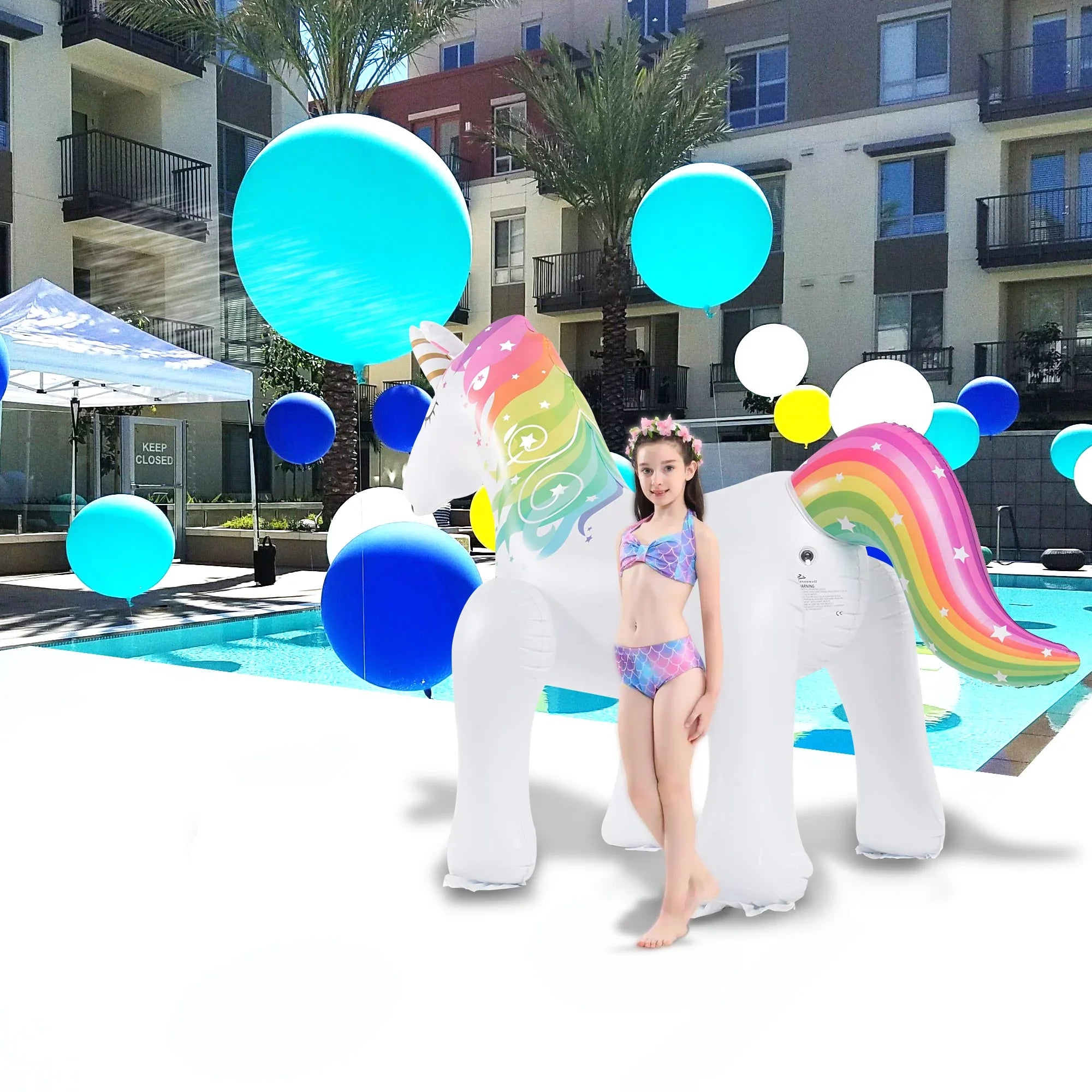 Irene InfLatitudeable Unicorn Yard Sprinkler, Unicorn Lawn Sprinkler for Kids (63 Inch Tall)
