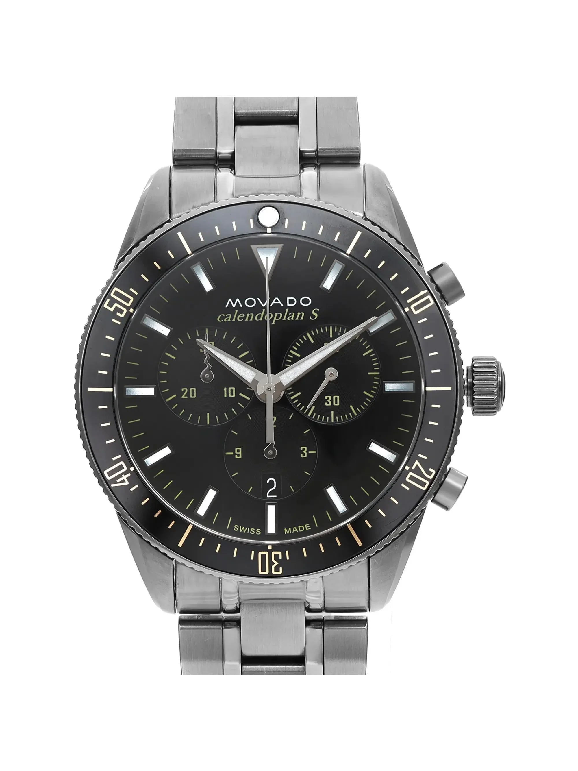 Pre-owned Movado Heritage 42mm Chronograph Steel Quartz Men Watch 3650102 (Good)