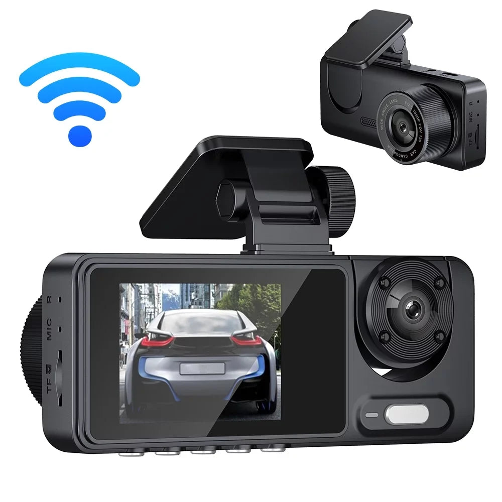 Andoer 3 Cameras Dash Cam Multi-Language Clear Car Rearview Mirror Car Video Recording Camcorder Wide Angle Car Camera Recorder Auto Safety Driving Recorder