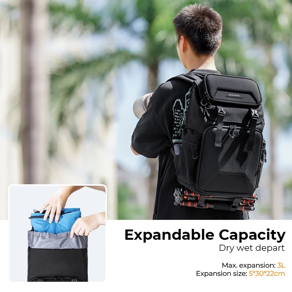 K&F CONCEPT Hard Shell Camera Backpack Waterproof SLR/DSLR Camera Bag 22L Large Capacity Photography Bag with 15.6 Inch Laptop Compartment Rain Cover for Women Men Photographers