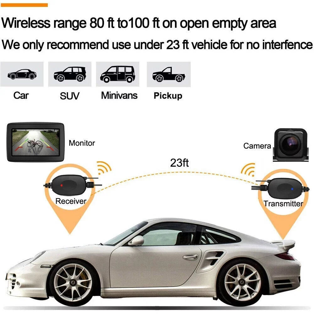 Backup Camera Car Rear View Wireless HD Parking System Night Vision + 5" Monitor