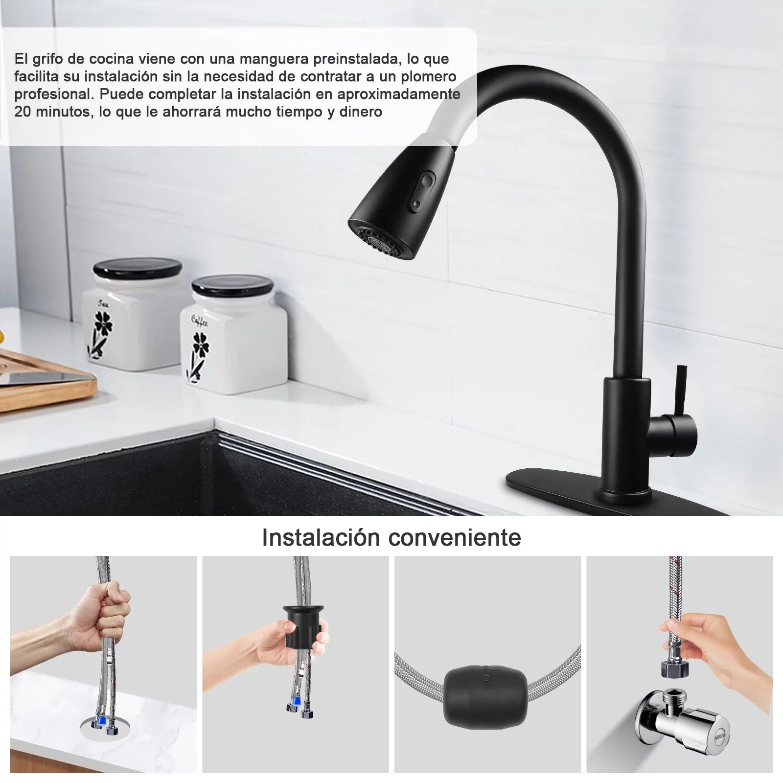 Kitchen Faucet with Pull Down Sprayer, High Arc Single Handle Kitchen Sink Faucet with Deck PLatitudee, Commercial Modern Stainless Steel Kitchen Faucets for Kitchen, RV, Bar, Silver