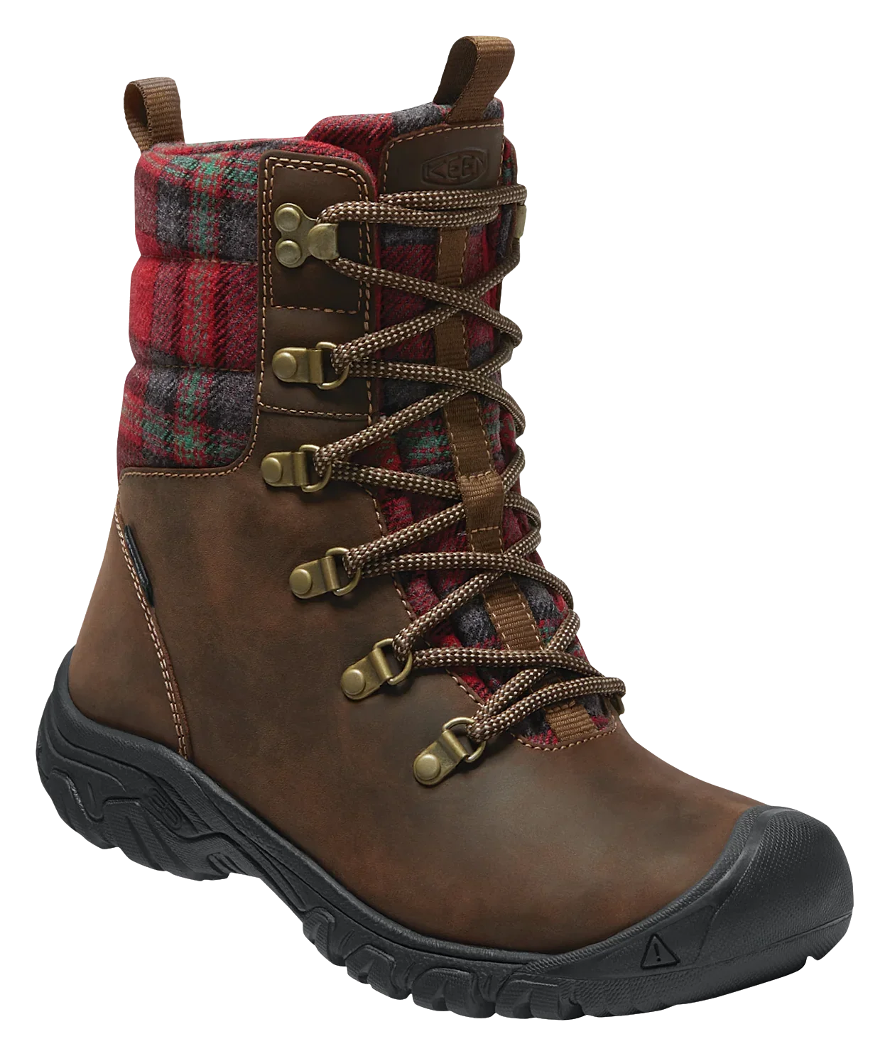 Refurbished KEEN Greta InsuLatitudeed Waterproof Boots for Ladies - Dark Brown/Red Plaid - 8M