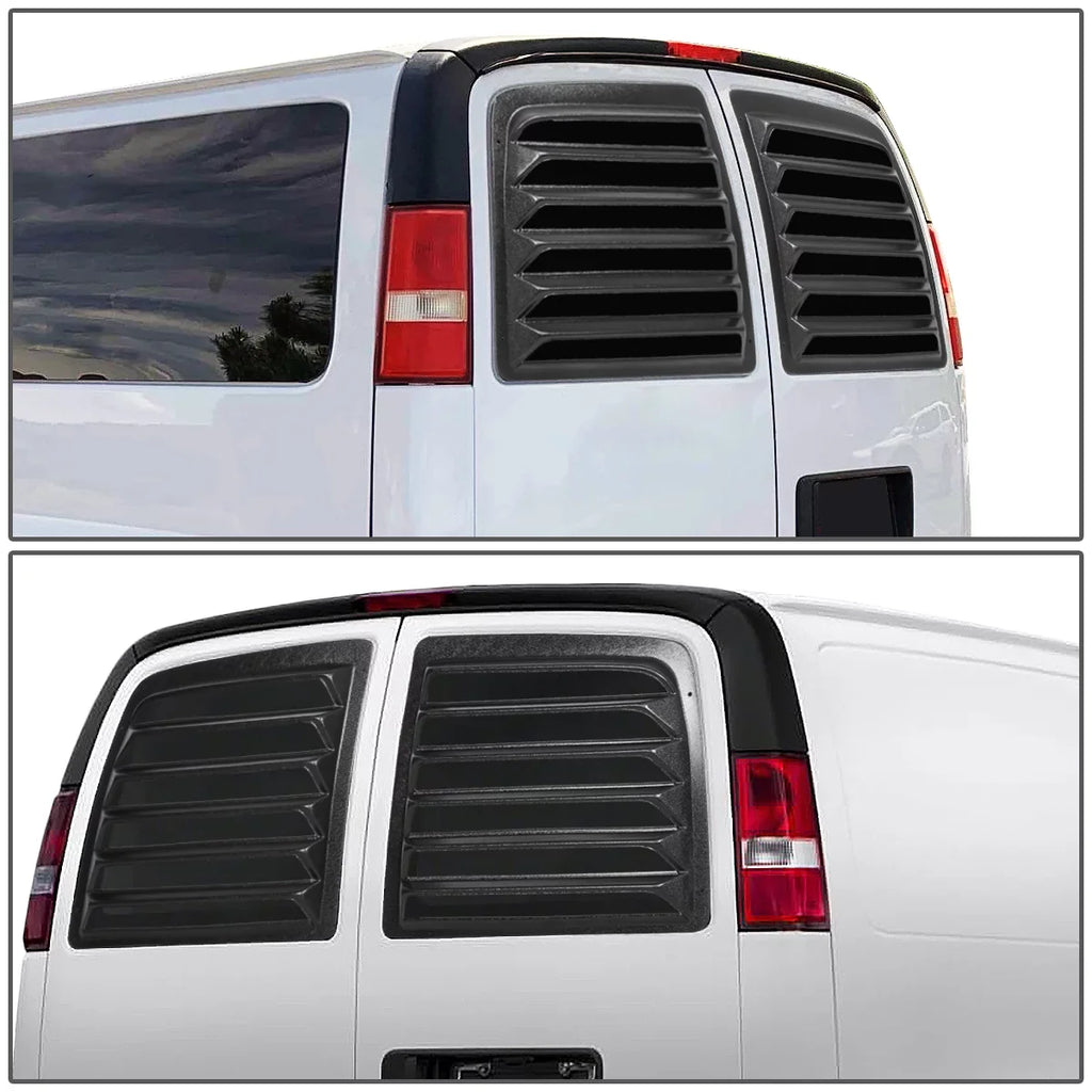 DNA Motoring WINL-004 For 1997 to 2017 Chevy Express GMC Savana 1500 2500 3500 Van 2Pcs Rear Window Scoop Louvers Sun Shade Cover 01 02 03 04 05 06 07 08 09 10 11 12 13 14 15 16