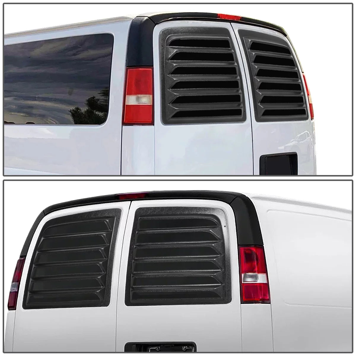 DNA Motoring WINL-004 For 1997 to 2017 Chevy Express GMC Savana 1500 2500 3500 Van 2Pcs Rear Window Scoop Louvers Sun Shade Cover 01 02 03 04 05 06 07 08 09 10 11 12 13 14 15 16