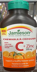 Jamieson Chewable Vitamin C + Zinc 500mg, Natural Tangy Orange, 400 Tablets