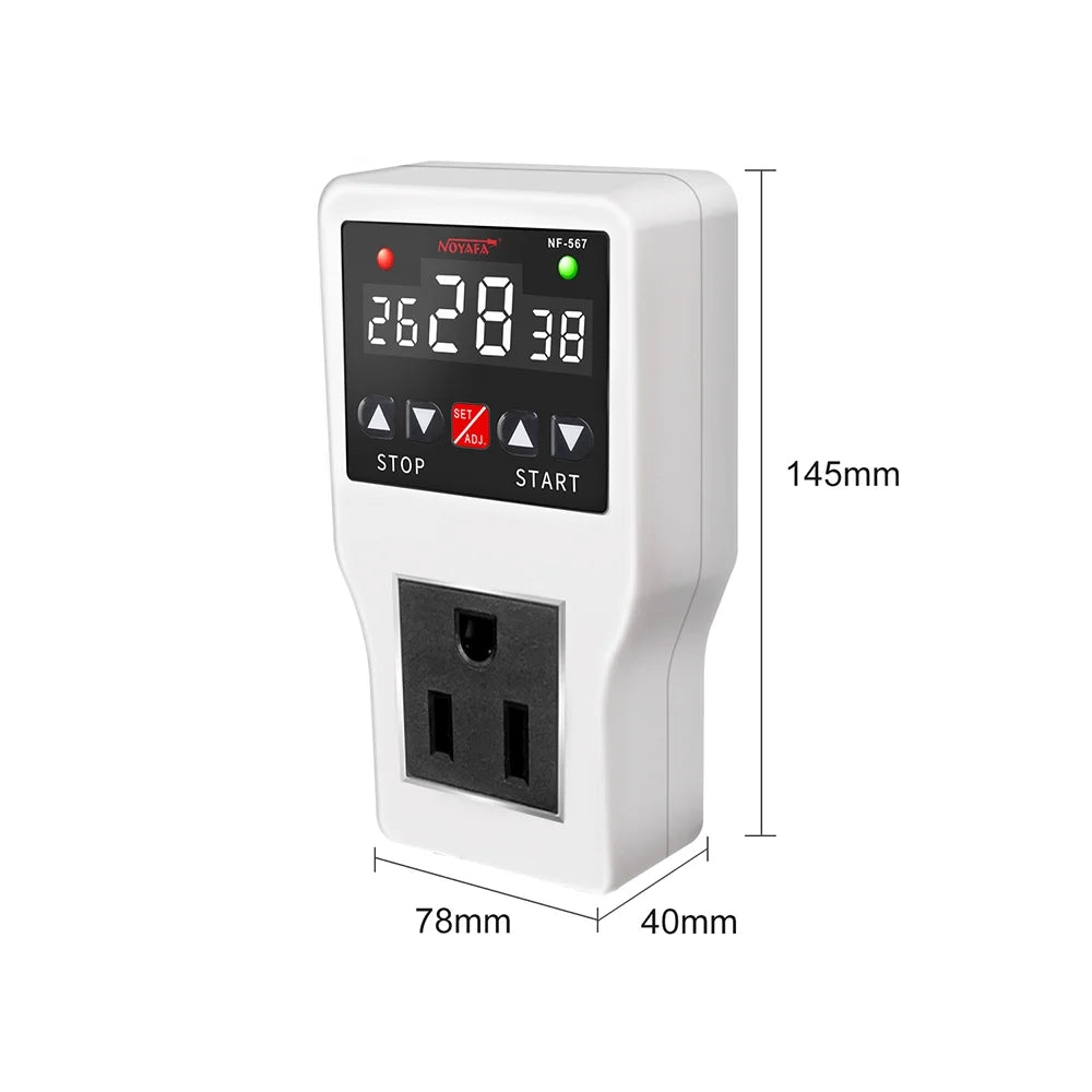 Shinysix Temperature Controller Socket with Timer Switch, NOYAFA NF-567 Digital Thermostat 800W 10A, Cooling Heating Temperature Sensor Plug – Ideal for Home Appliances
