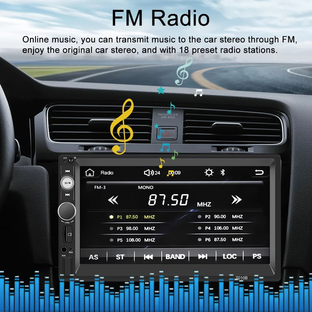 Podofo Double 2 Din 7'' Universal Car Stereo Radio  Carplay Android Auto Mirror Link HD Touch Screen Car Audio Multimedia Player MP3 MP5 Bluetooth FM USB, with Backup Camera
