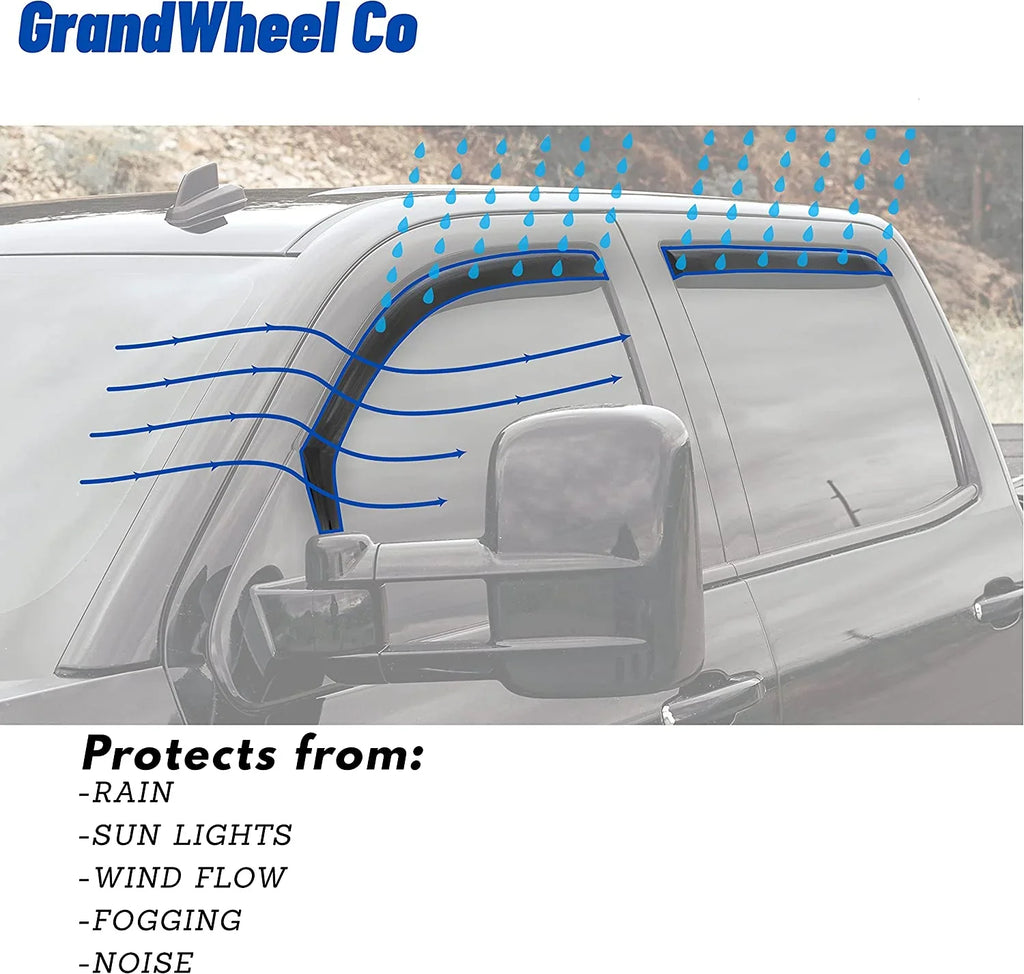GrandWheel Co Smoke Tinted In-channel Side Window Vent Visor Deflectors Rain Guards Compatible with Toyota Tundra 2007-2021 Double Cab - 4pcs. GW0114