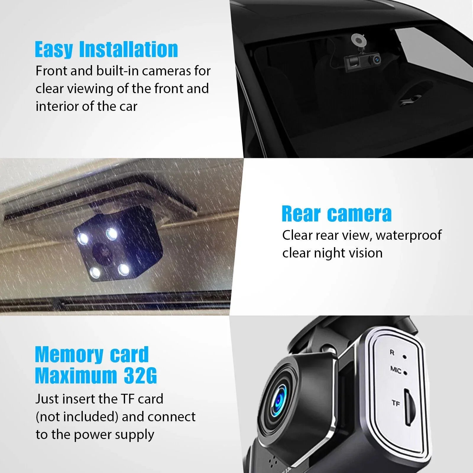 HD 1080P Car Dual Dash Cam,  Front/Rear/Inside Dual Lens Dash Camera,  Video Recorder Camera with G-sensor