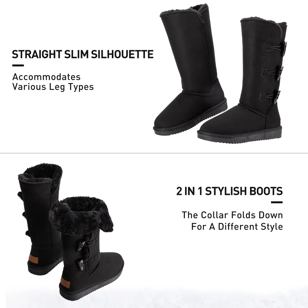 CAMEL Winter Tall Boots for Women Snow Boot Button Fashion Black Boots Knee High Classic Slip On Boot Outdoor Shoes