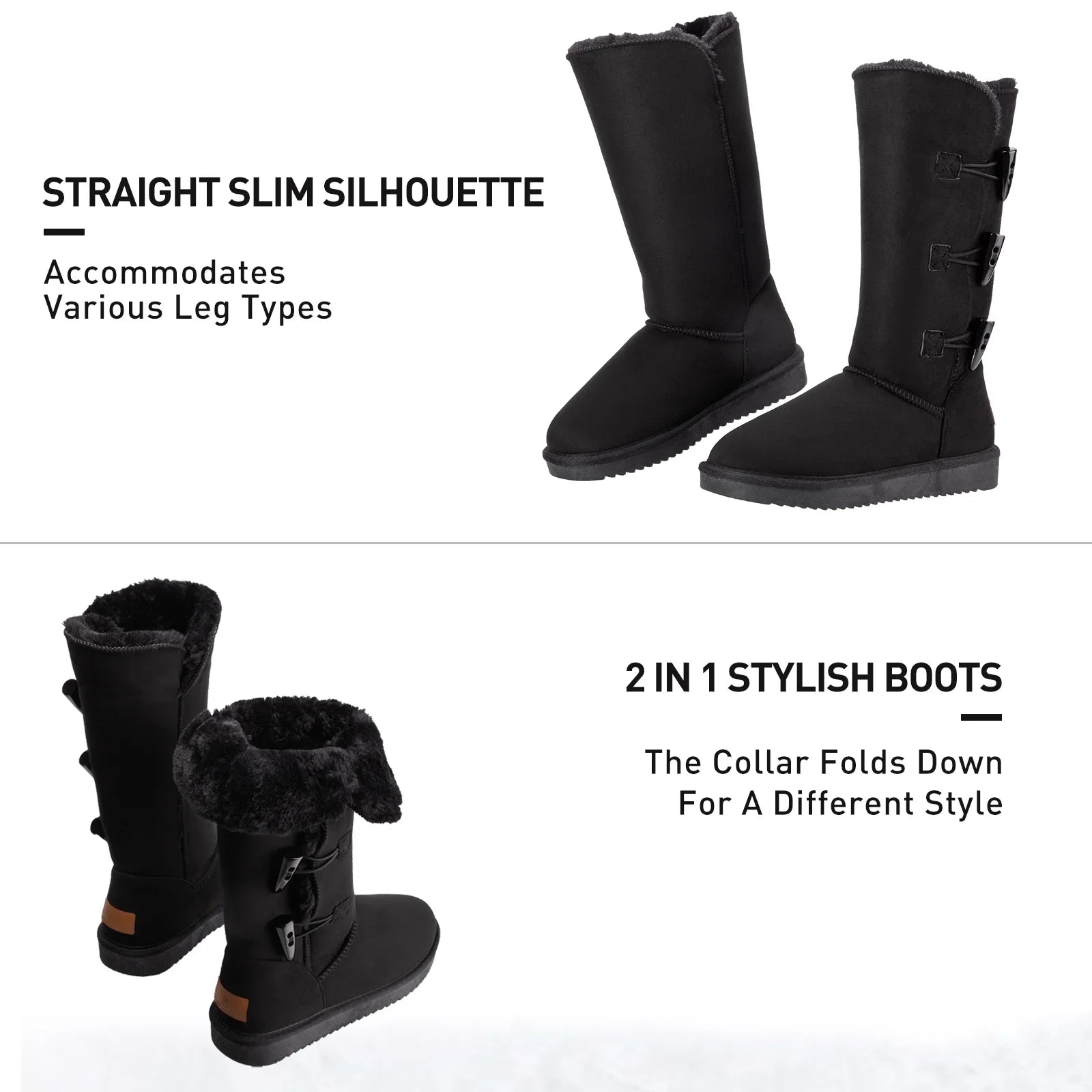 CAMEL Winter Tall Boots for Women Snow Boot Button Fashion Black Boots Knee High Classic Slip On Boot Outdoor Shoes
