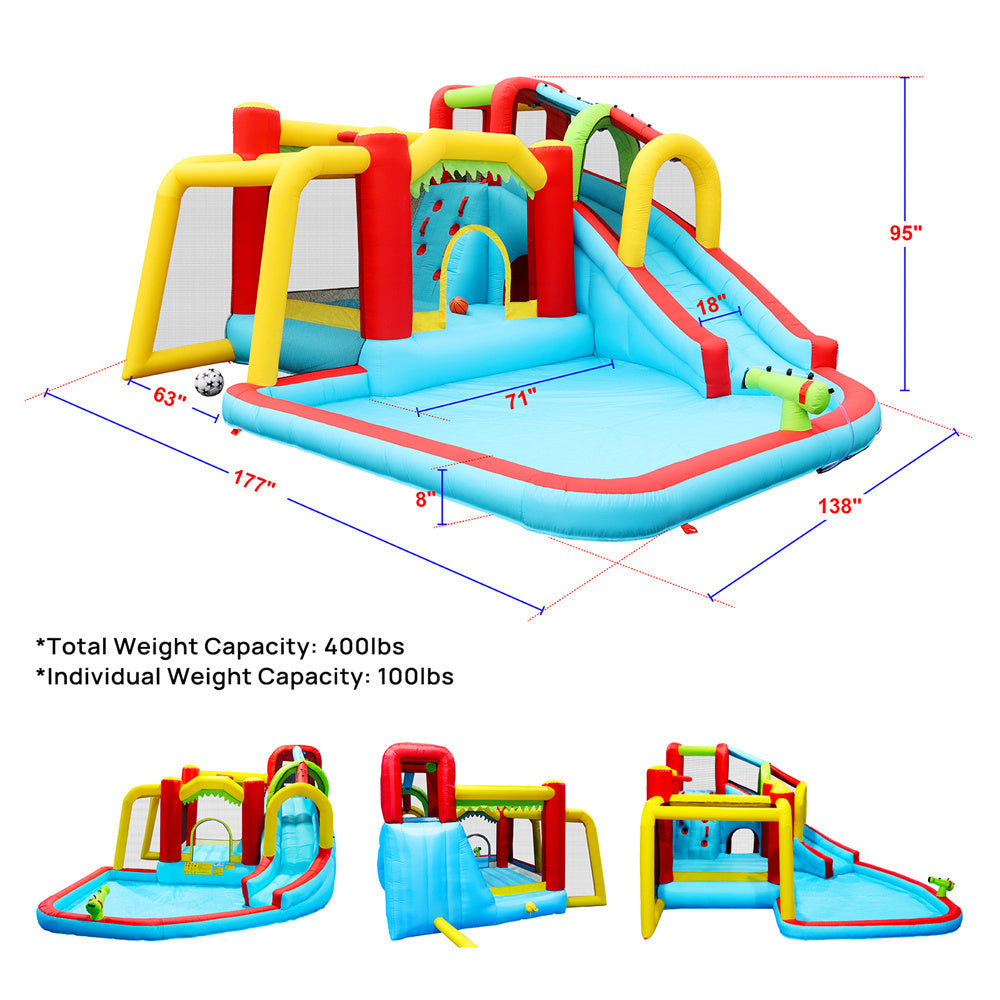 InfLatitudeable Water Slide,7 in 1 Bounce House with Slide,Climbing Wall, Splash Pool, Basketball Rim,Outdoor Backyard Fun Toys for Kid,Blower Included