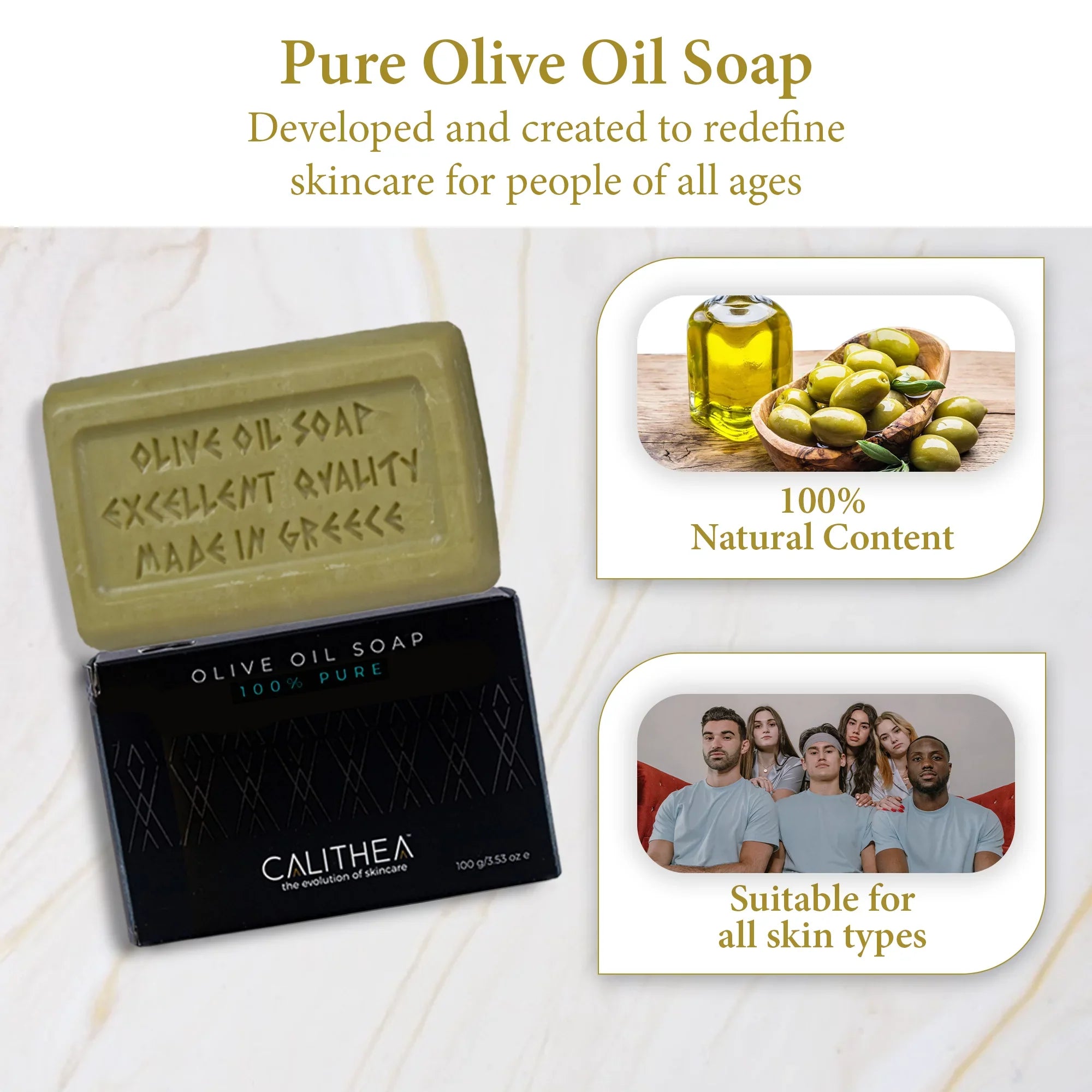 Calithea Natural Organic 3-Step Body Set with  100% Pure Olive Oil Soap