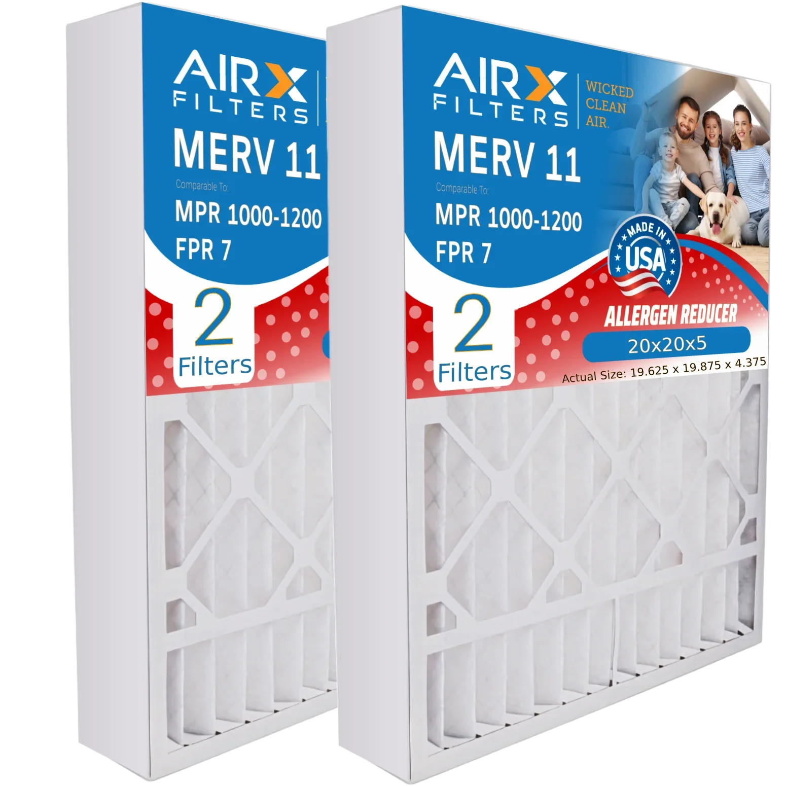 20x20x5 Air Filter MERV 11 Comparable to MPR 1000, MPR 1200 & FPR 7 Compatible with Lennox X0585 Air Filter 2 Pack by AIRX FILTERS WICKED CLEAN AIR.