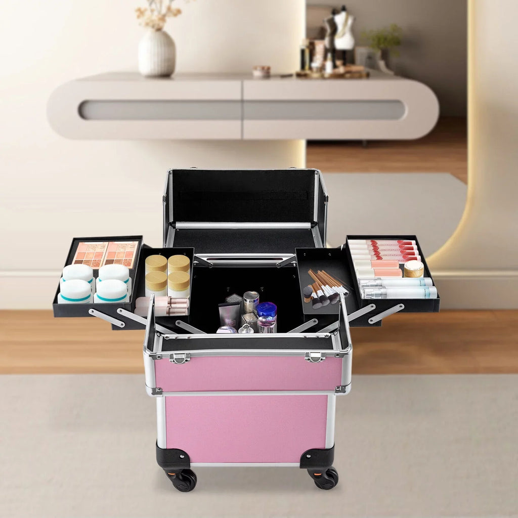 Miumaeov 4-Tier Professional Rolling Makeup Train Case Cosmetic Trolley Makeup Storage Organizer with Wheels
