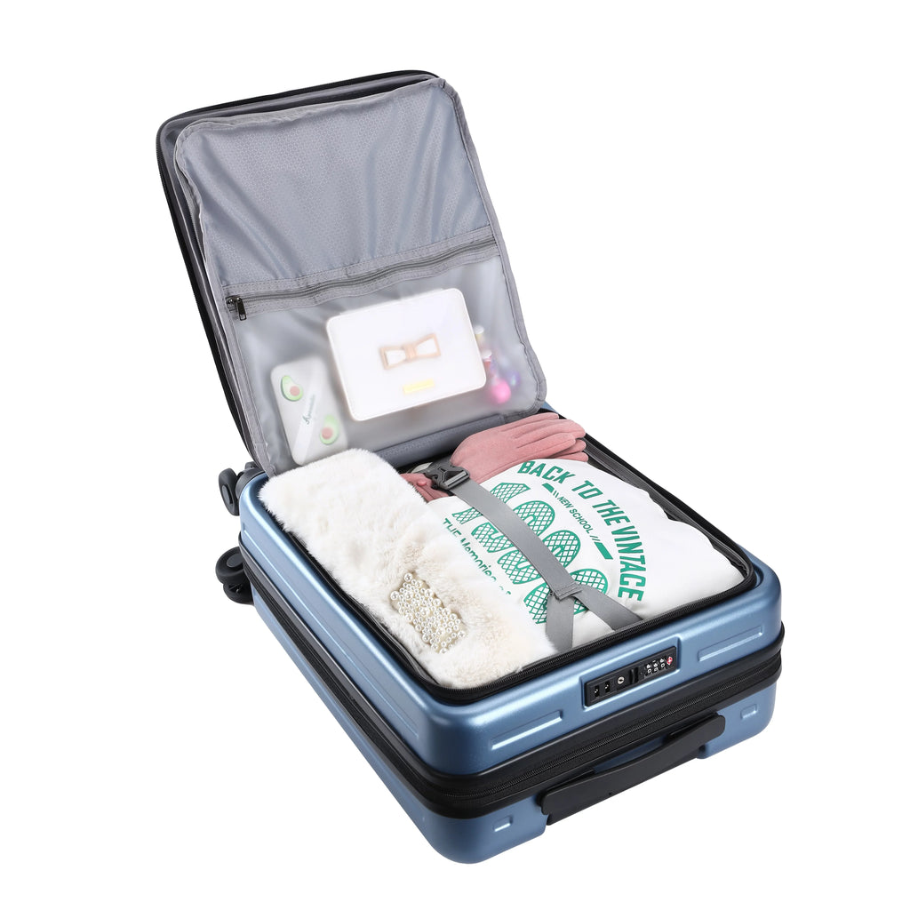 2 Piece 20/24 Luggage Set, Only 20 with Front Laptop Pocket & Expandle, Lightweight ABS+PC Hardshell Suitcase with TSA Lock & Spinner Wheels, 20 Inch 37~41L + 24 Inch 65L, Ice Blue