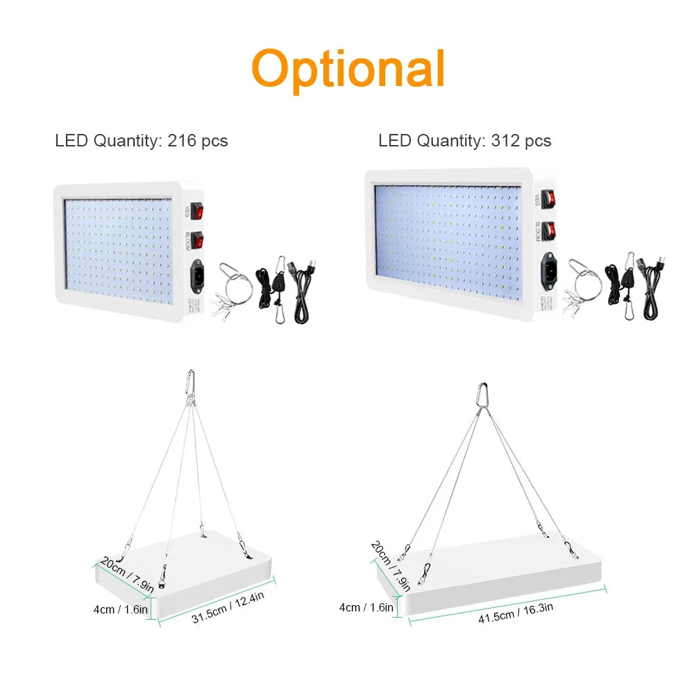 Gecheer 2000W  Grow  for Indoor Plants 312 LEDs Full Spectrum Veg and Bloom Dual Switch IP65 Waterproof Hanging Plant Growing Lamps for Seedlings Flowers Greenhouse
