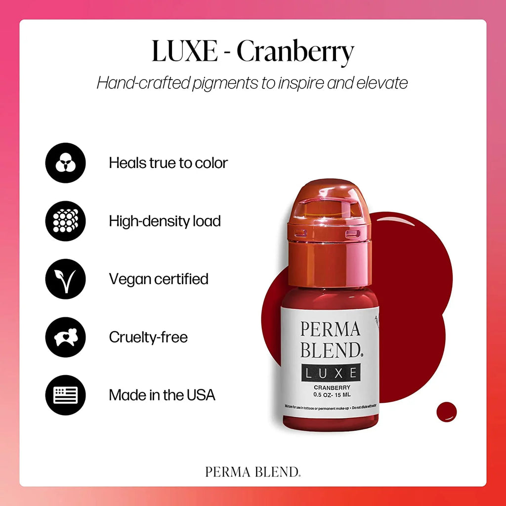 Perma Blend Luxe - Cranberry - Microblading Ink to Enhance Lip Color - Lip Tattoo & Lip Blushing Supplies for Permanent Lip Color - Red Lip Blush - Vegan (0.5 oz)