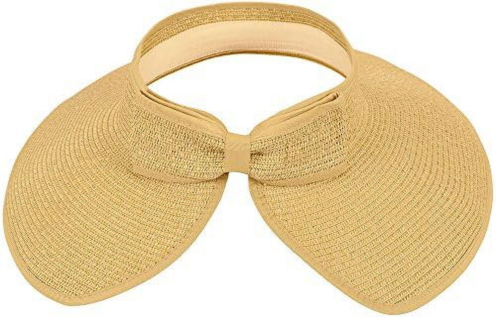 Roll Up Wide Brim Straw Sun Hat Visor Ribbed_Beige