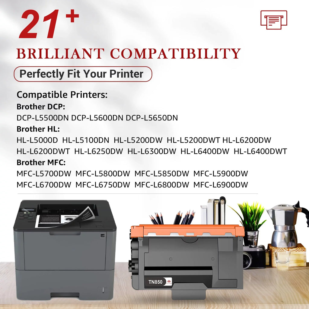 [4x Toner + 2x Drum]Compatible Toner&Drum Cartridge Replacement TN-850 DR-820 | Use with MFC-L5900DW HL-L6200DW HL-L6200DWT MFC-L5900DW MFC-L5800DW DCP-L5500DN Printers, black, Sold by Toner Kingdom