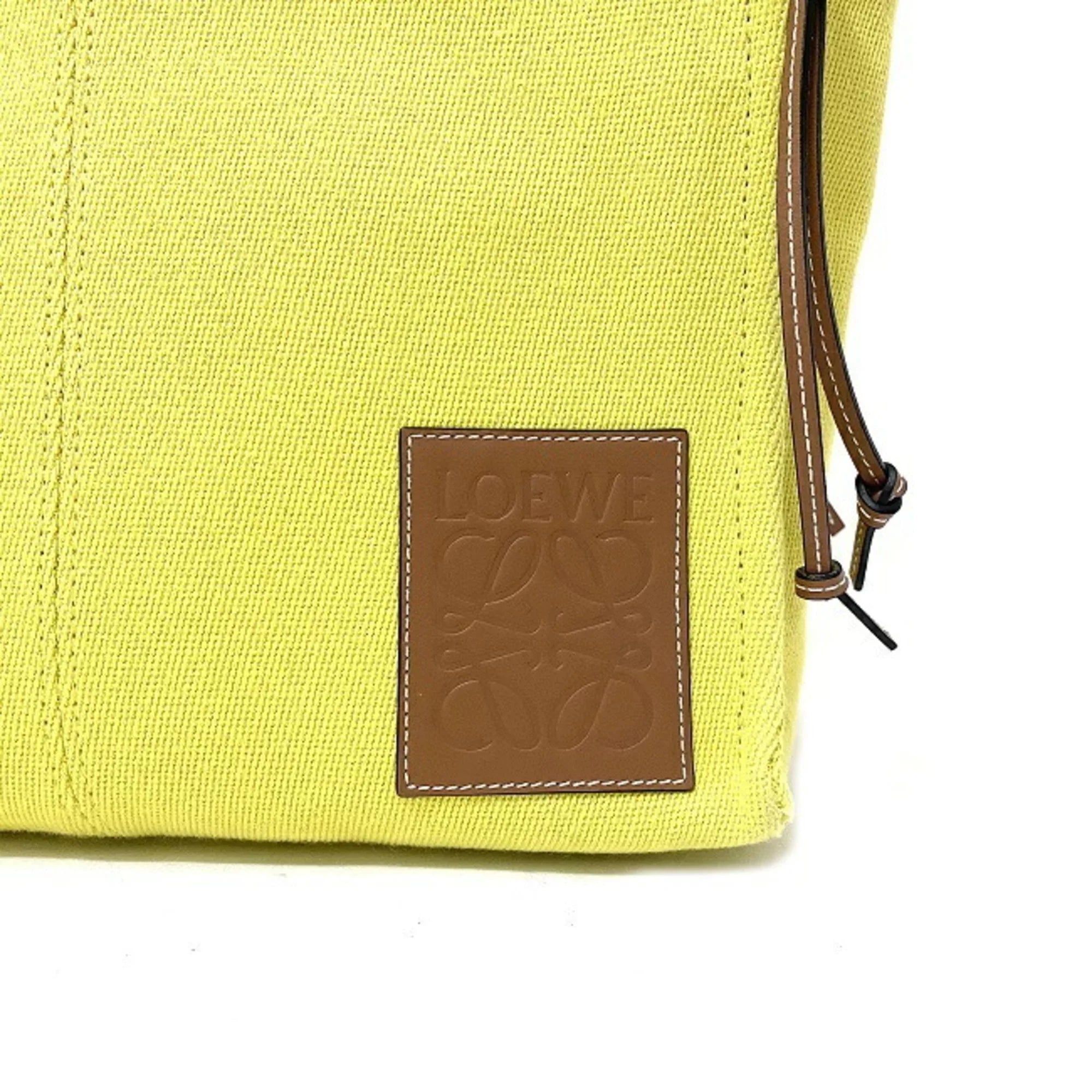 Pre-Owned Loewe cushion yellow brown leather patch anagram 330.02AA93 canvas LOEWE tote bag (Good)