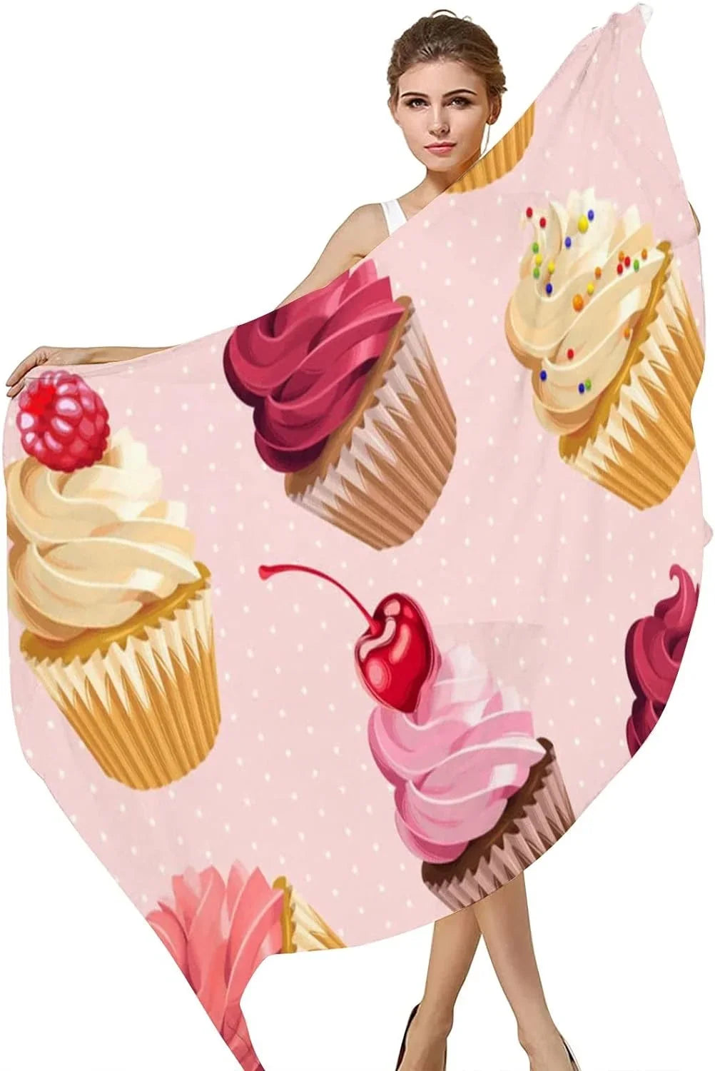 Hyjoy Cupcakes Polka Dot Long Silk Neck Scarf Lightweight Shawl Wrap Scarves for Women Girls