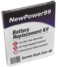 Garmin Dash Cam 46 Battery Replacement Kit with Tools, Video Instructions, Extended Life Battery and Full One Year Warranty