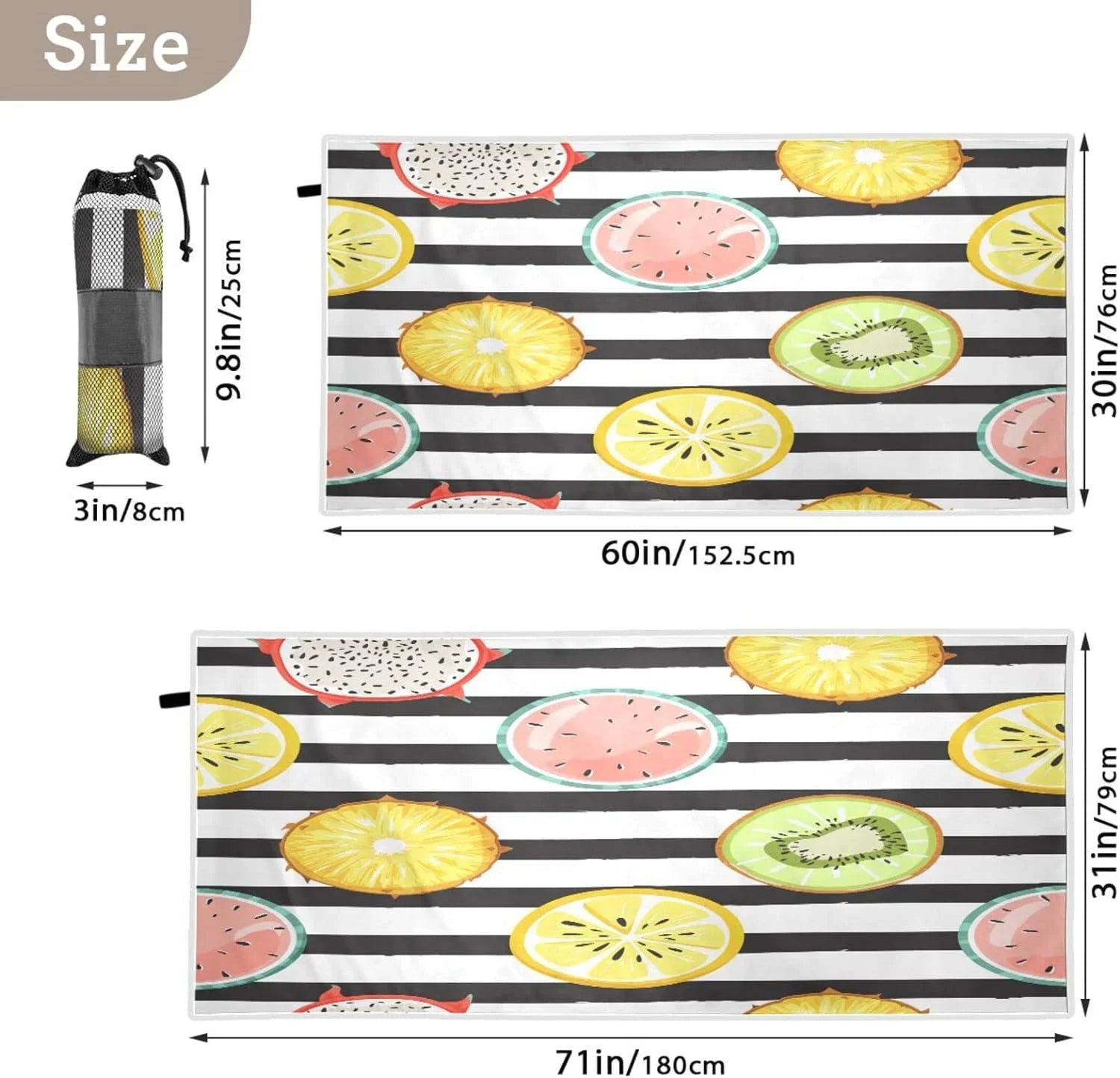 Bestwell Tropical Fruit Slice Beach Towel Oversized Towel Blanket, Thin Lightweight Microfiber Sand Free Quick Dry Towel, 30”X60” Multipurpose Pool Bath Yoga Swim Shower Towel