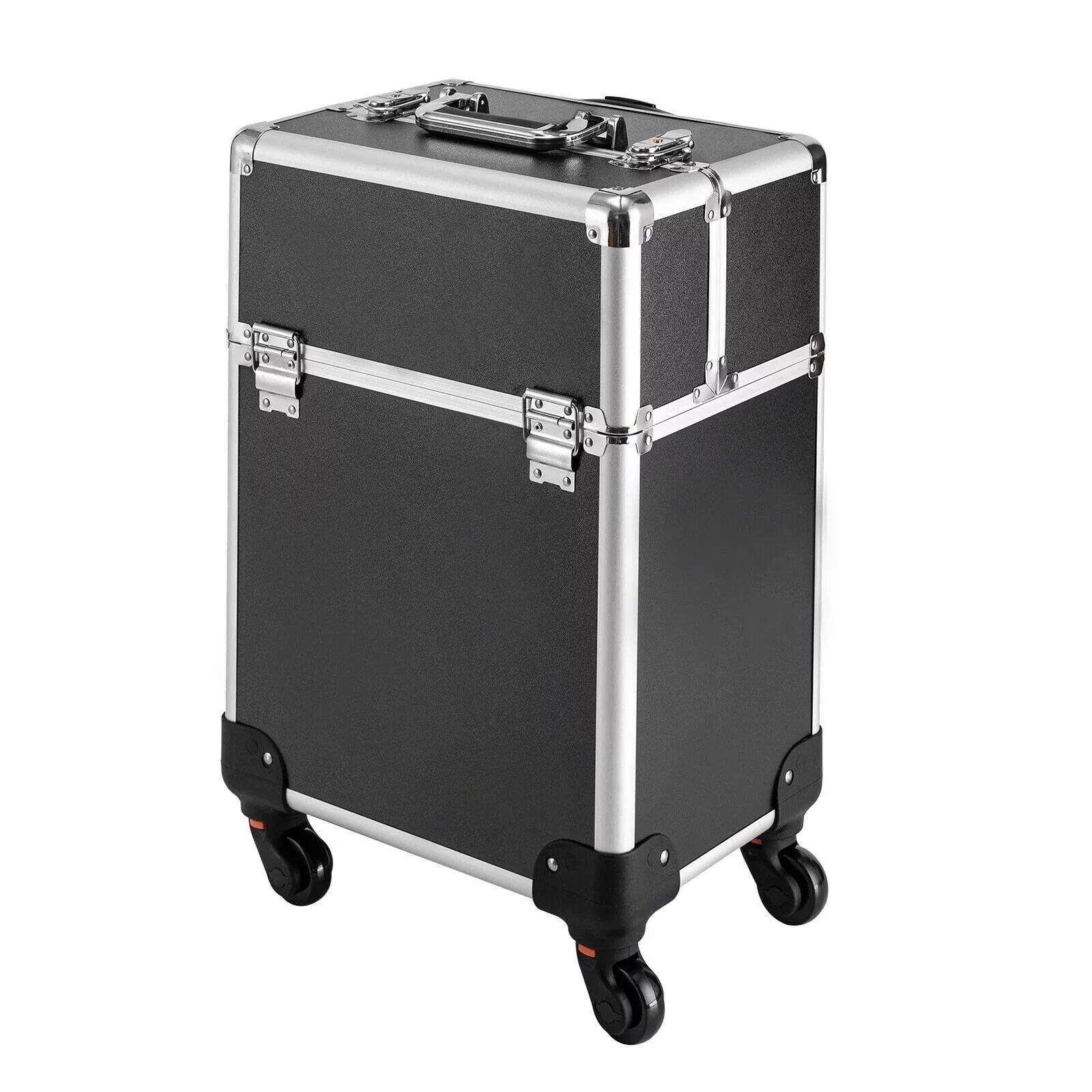 Rolling Lockable Makeup Train Case Hairdresser Trolley, Stylist Beauty Nail Salon Barber Case Cosmetic Luggage Travel Trunk Cart Organizer Tool Box with Swivel Wheels (Black)