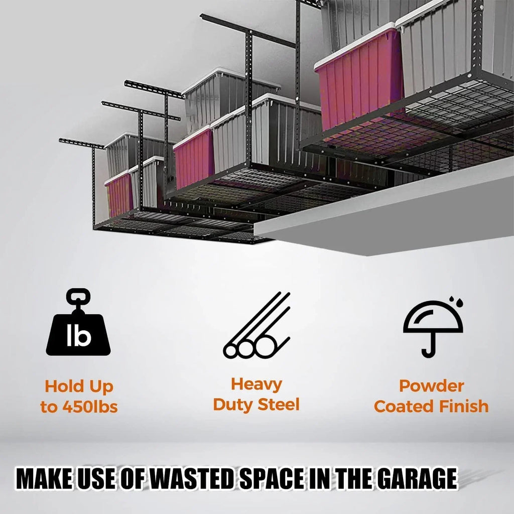 3X6 Overhead Garage Storage Rack Adjustable Ceiling Garage Organization Shelf Ceiling Mounted Storage Racks Steel Black